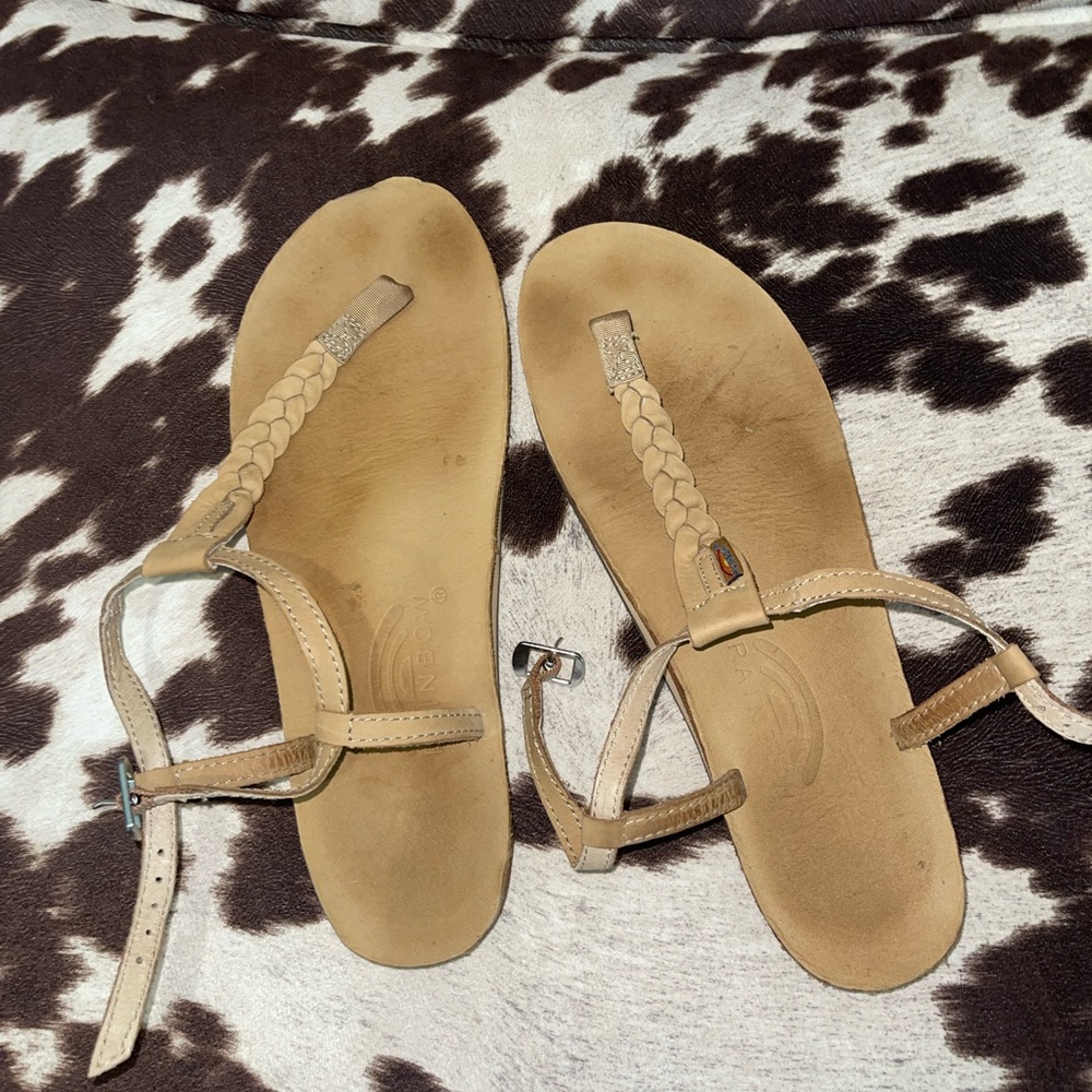 rainbow t-strap sandals